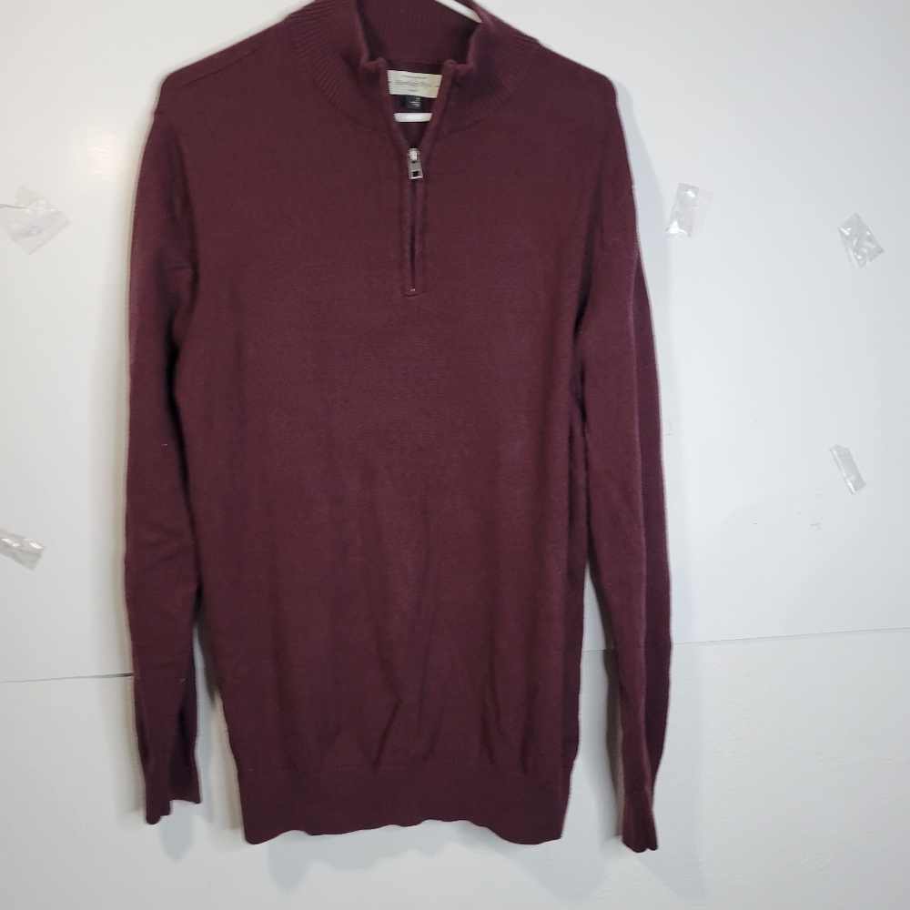 Men's Hawker Rye Cotton Cashmere 1/4 zip sweater Burgandy Size L